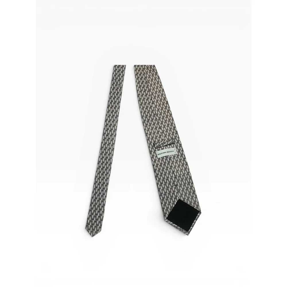 Bruno Rossi‎ Men's 100% Silk Necktie Geometric Pattern Gray Brown Classic Tie